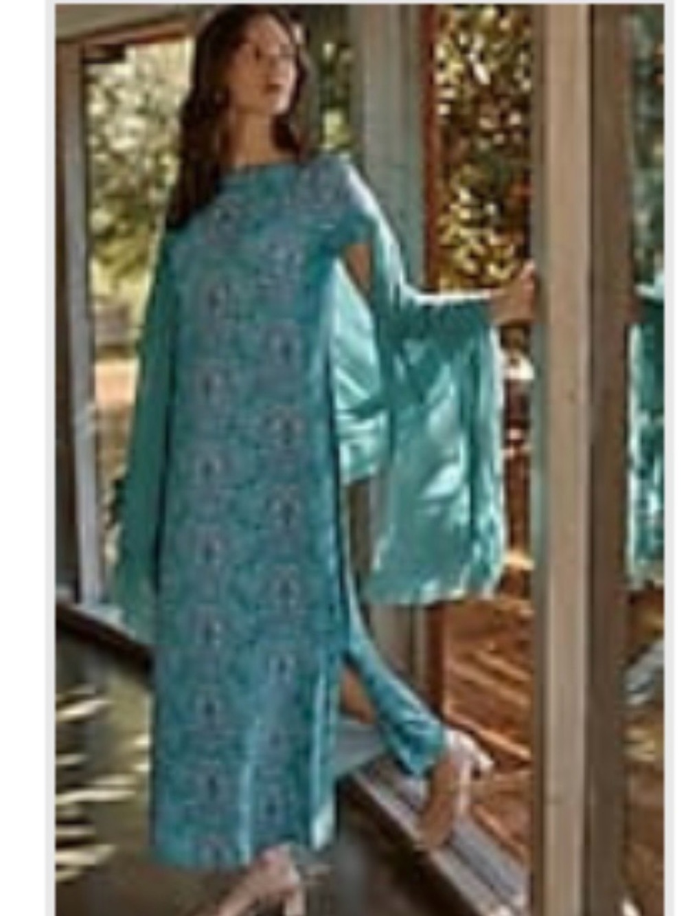 J. Jill Teal and Blue Paisley Short-Sleeve Maxi Dress - Picture 4 of 4